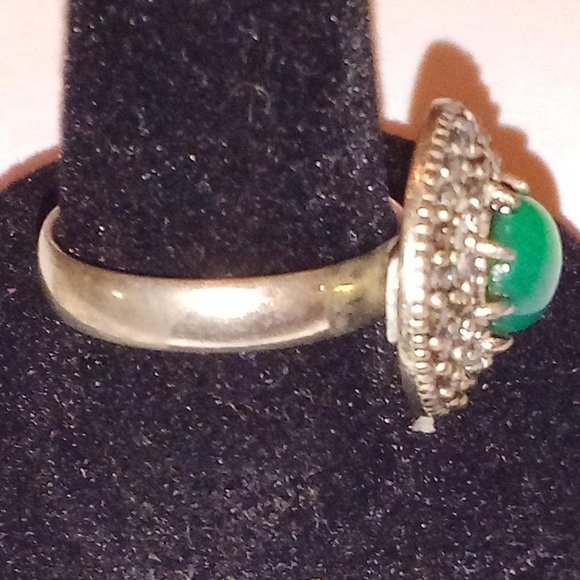 Handmade Oval Green Aventurine Ring, Sterling Silver  Aventurine Surrounded by Topaz Set in Solid Sterling Silver Ring